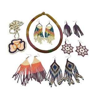 Mix Match Handcrafted Seed Bead Necklace & Earrings Lot of 7 Pansey African